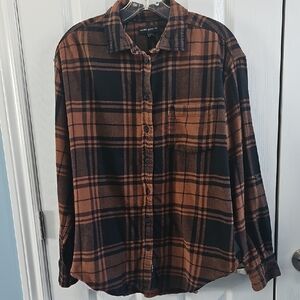 Silver Jeans Co. Plaid Brown And Black Button Down Shirt Size Large